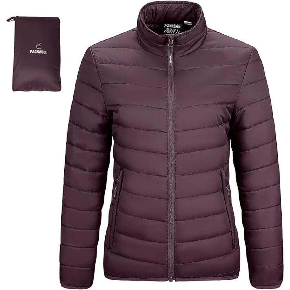 Outdoor Ventures Women's Packable Full-Zip Puffer Jacket EggPlant Color Size L